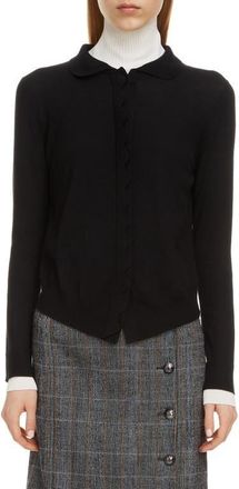 Chlo&eacute; Scalloped Placket Wool Blend Cardigan in Black at Nordstrom, Size Medium