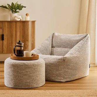 Icon Brand Natalia Woven Armchair & Round Footstool Bean Bag, Natural