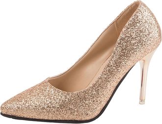 Generic Sparkly Stiletto Heels For Women Glitter Heels For Women Close Pointed Toe Court Sandals Slip On Mid Heeled Shoes Sequins French Style Footwear For Pa