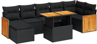 vidaXL Set Sof&aacute;s Jard&iacute;n Y Cojines 8 Pzas Rat&aacute;n Sint&eacute;tico Acacia Negro Vidaxl