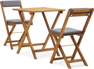 vidaXL Mesa Y Sillas Bistr&oacute; Plegables 3 Pzas Y Cojines Madera Maciza Vidaxl