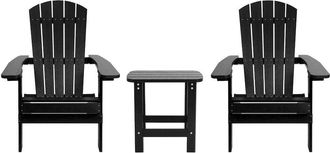 Flash Furniture 2 Pack All-Weather Poly Resin Folding Adirondack Chairs with Side Table in Black
