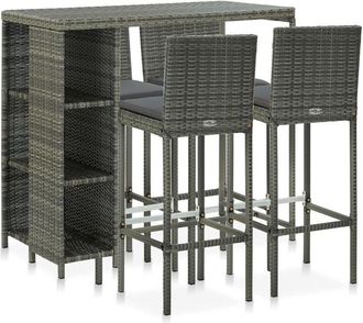 vidaXL 5 Piece Garden Bar Set with Cushions Poly Rattan Grey Vidaxl