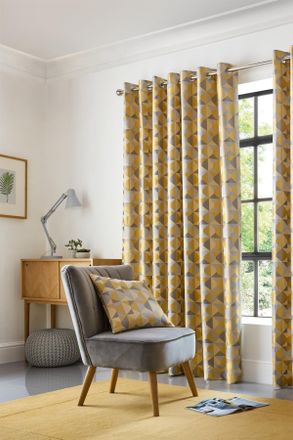 Alan Symonds Skandi Geometric Jacquard Fully Lined Eyelet Curtains in Yellow | Size: 229 cm width x 274 cm drop