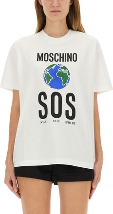Moschino White Graphic Crew Neck T-Shirt