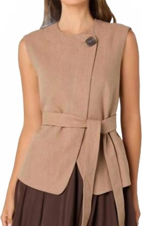 Astr Darrien Belted Asymmetric Vest In Beige