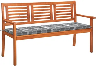 vidaXL Banco De Jard&iacute;n 3 Plazas Madera Maciza Eucalipto Y Coj&iacute;n 150 Cm Vidaxl