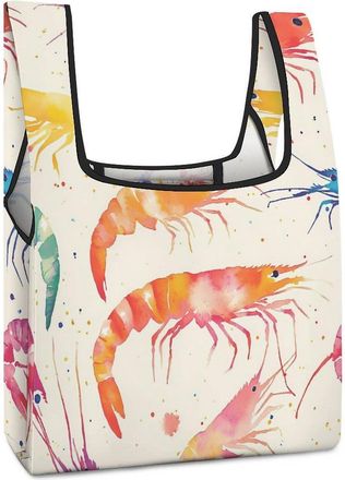 Generic Colorful Shrimp Reusable Shopping Bags Lightweight Foldable Grocery Bag Polyester Washable Tote Bag