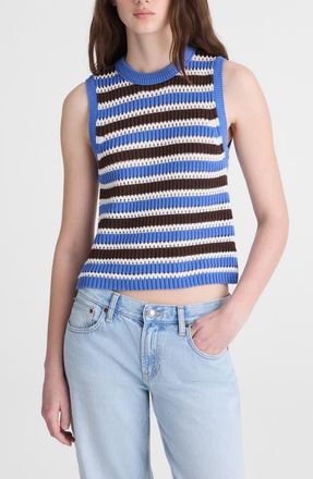 Madewell Open Stitch Sleeveless Sweater in Retro Blue And Brown Stripe at Nordstrom, Size Xx-Small