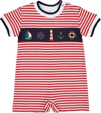 Florence Eiseman Stripe Knit Shortall With Nautical Applique in Red/white at Nordstrom, Size 12M