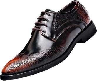 Generic Mens Crocodile Embossed Dress Shoes Pointed Toe Business Formal and Casual Wear British Korean Style Fashion Oxfords for Young Men(Brown,10.5)