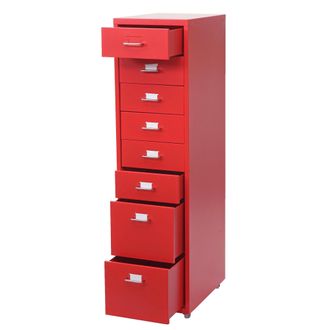 Hhg Nunca Usado] Armario Con Ruedas Boston T851, Armario Con Cajones Armario De Acero, 110x28x41cm 8 Cajones, Rojo