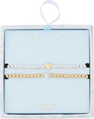 Leith Set of 2 Bead Heart Bracelets in Gold- Silver at Nordstrom Rack
