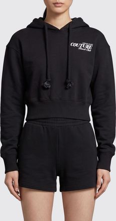 Versace Jeans Couture Felpa cropped in cotone con cappuccio e logo a contrasto