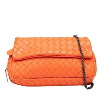 Bottega Veneta Pre-owned Cross Body Bags, female, Orange, Size: ONE SIZE Pre-owned Woven Leather Crossbody Bag