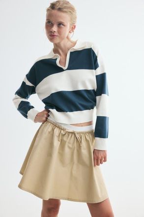 H&M Fine-knit Polo Shirt in Dark Turquoise/cream Striped at Nordstrom, Size X-Small
