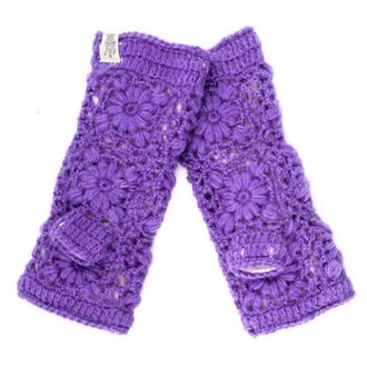 Nirvanna Designs Flower Hand Crochet Fingerless Gloves in Ultra Violet at Nordstrom