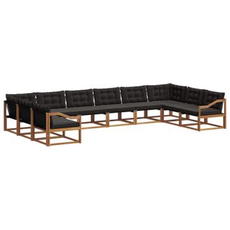 vidaXL Conjunto De Sof&aacute;s De Exterior Con Coj&iacute;n 10 Pcs Natural Y Negro Vidaxl