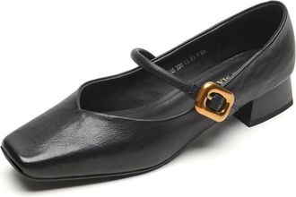 TinaCus Womens Genuine Leather Classic Square Toe Soft Handmade Mary Jane Flats, Black, 7.5 UK