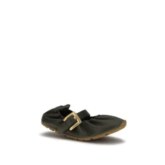 Balmain Buckle-Strap Lambskin Ballet Flat - Black