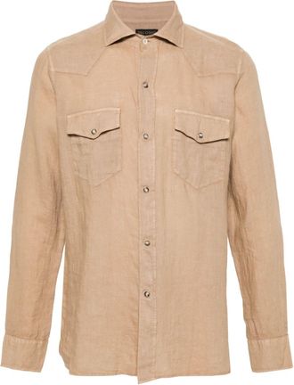 Dell'Oglio Western-yoke linen shirt - men - Linen/Flax - L - Neutrals