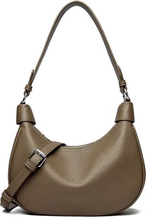 Generic Compatible For Two Belt Strap Soft Leather Shoulder Bag Womens Crossbody Female Small Hobos Armpit Purses(Elephant grey)