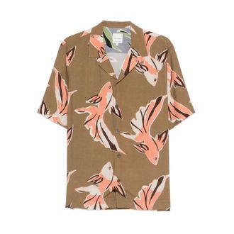 Paul Smith Short Sleeve Shirts, male, Green, Size: S Fish Print Short-Sleeve Shirt