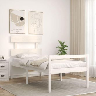 vidaXL Cama Para Personas Mayores Con Cabecero Madera Maciza Blanco Vidaxl