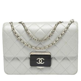 Chanel Pre-owned Vintage Leren Schoudertas - Dames - Pre-owned - Grijs - Maat: ONE Size Leer