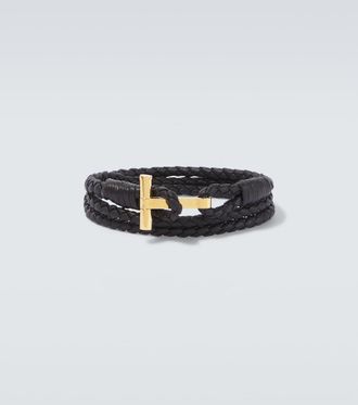 Tom Ford T braided leather bracelet