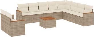 vidaXL Set De Sof&aacute;s De Jard&iacute;n 11pzas Con Cojines Rat&aacute;n Sint&eacute;tico Beige Vidaxl