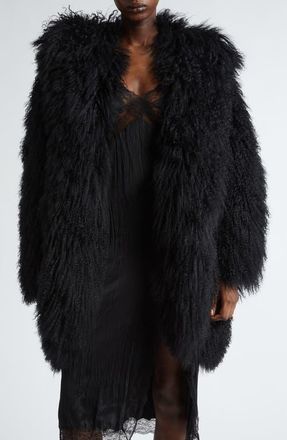 Michael Kors Genuine Shearling Clutch Coat in Black at Nordstrom, Size Small