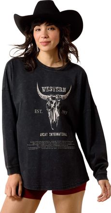 Ariat Womens Canvas Oversized Long Sleeve T-Shirt in Black Acid Wash, by Ariat