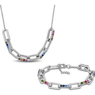 Delmar Semiprecious Stone Frontal Necklace & Bracelet Set in Multi-Color at Nordstrom Rack