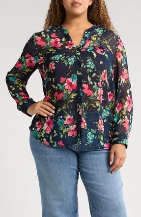 Kut from the Kloth Jasmine Roll Sleeve Top in Amboise Navy Magenta at Nordstrom Rack, Size 3X