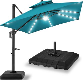 Best Choice Products 12x12ft 2-Tier Square Outdoor Solar LED Cantilever Umbrella w/ 360-Rotating Base