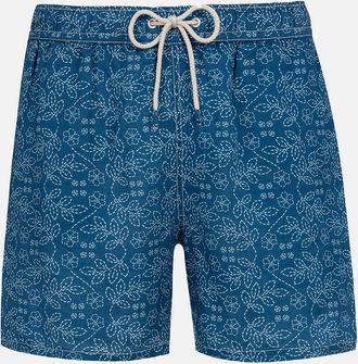 MC2 Saint Barth Man Mid-length Linen Swim-shorts Gustavia With Sashiko Print