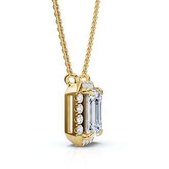 Pompeii3 3/4Ct Emerald Cut Diamond Halo Pendant 14k Gold 18 Necklace Lab Grown EF/VS