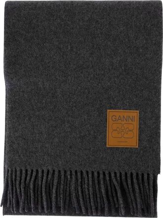 Ganni Womens Double Face Wool Scarf Gray