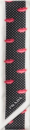 Prada Lips-Print Silk Twill Skinny Scarf