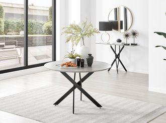 Furniturebox Novara 120cm Round 6-Seater Dining Table With Black Metal Legs in Grey