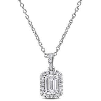 Mimi & Max Created Forever Lab-Grown Diamond Halo Necklace Sterling Silver 7/8 - 1 1/4ct TDW