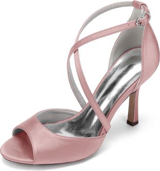 Generic Wedding Shoes Women Stain Peep Toe High Heels Sandals Wedding Evening Dress Shoes Bridal Stiletto High Heels 9.5Cm,Flesh Pink,10 UK