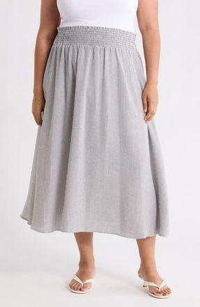 Renee C Pinstripe Smocked Waist Cotton Blend Skirt in Black at Nordstrom Rack, Size 1X