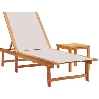 vidaXL Vidaxl - Tumbona Con Mesa Madera Maciza De Acacia Y Textileno Gris