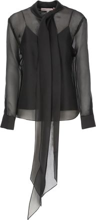 Carolina Herrera Black Sheer Foulard Silk Blouse