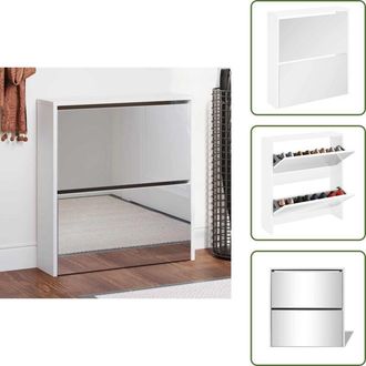 vidaXL The Living Store Scarpiera con 2 Ripiani e Specchio Bianco 63x17x67 cm - Scarpiera da parete