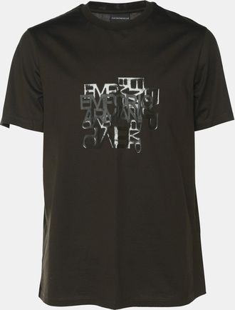 Emporio Armani Dark Olive Green Jersey Logo Print T-Shirt