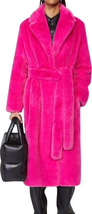 Generic Women Faux Fur Coat Long Sleeve Winter Fluffy Jacket Overcoat Warm Fuzzy Coat Cardigan with Belt Outdoor (Rosy,XXL)