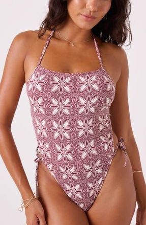 Roxy Batik Bloom Halter One-Piece Swimsuit in Port at Nordstrom Rack, Size X-Large